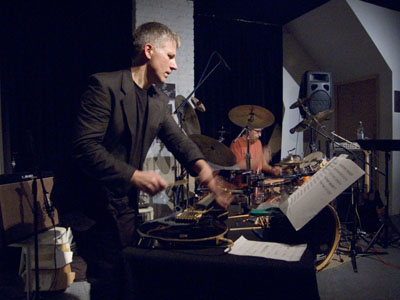 Nick Didkovsky (gtr) and John Roulat (dr) of BONE, photo by Scott Friedlander